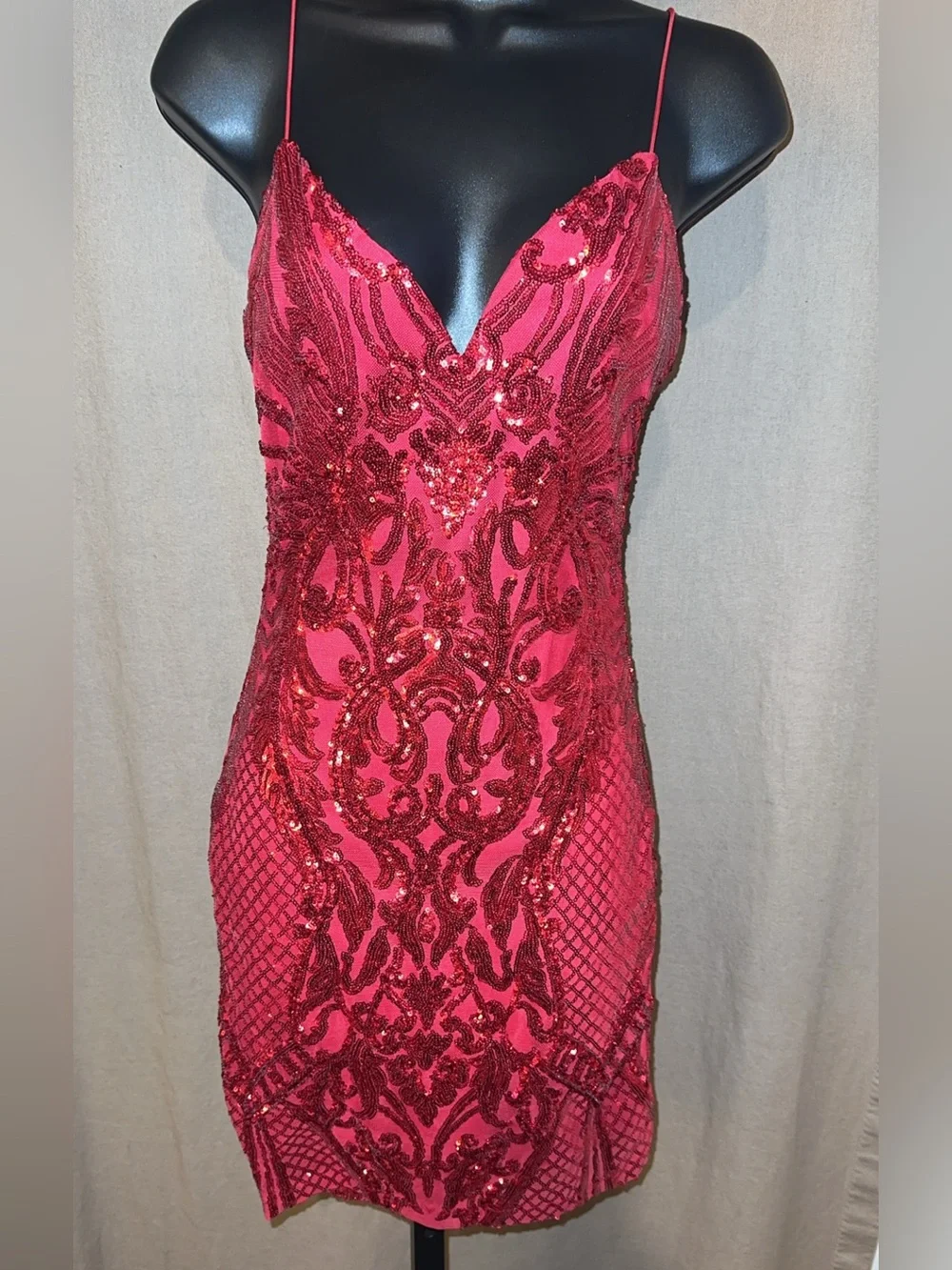 B Darlin Red Sequin Mini Dress with V-Neck